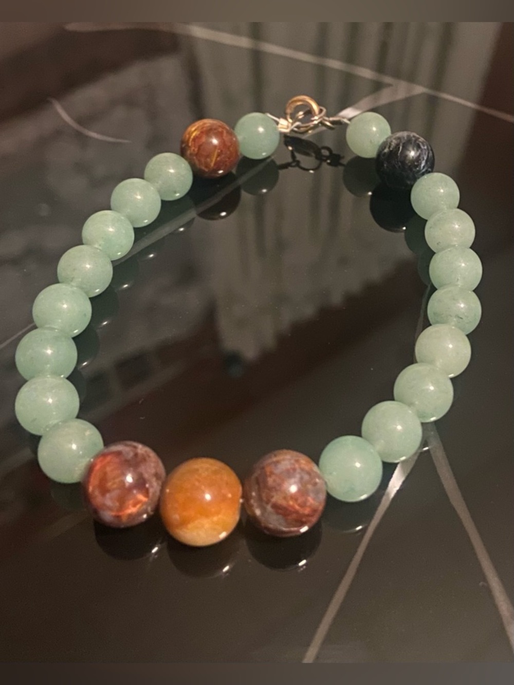 Green Jade & Pietersite Beaded Bracelet #162